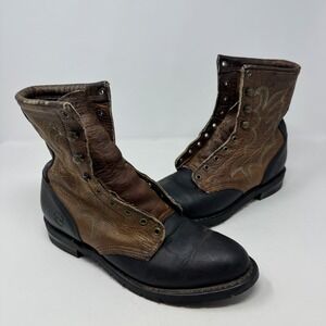 *RESOLED* Brown Leather Lace Up Cowboy Work Boots Women's Size 7